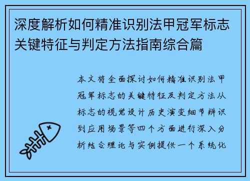 深度解析如何精准识别法甲冠军标志关键特征与判定方法指南综合篇